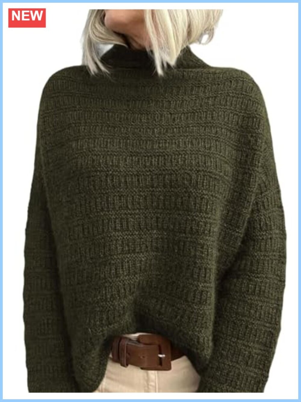 Womens Mock Neck Oversized Chunky Knit Pullover Sweater Long Sleeve